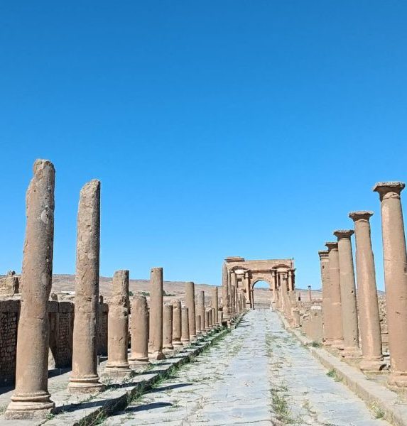 route vers la porte de trajan ruines romaines de Timgad